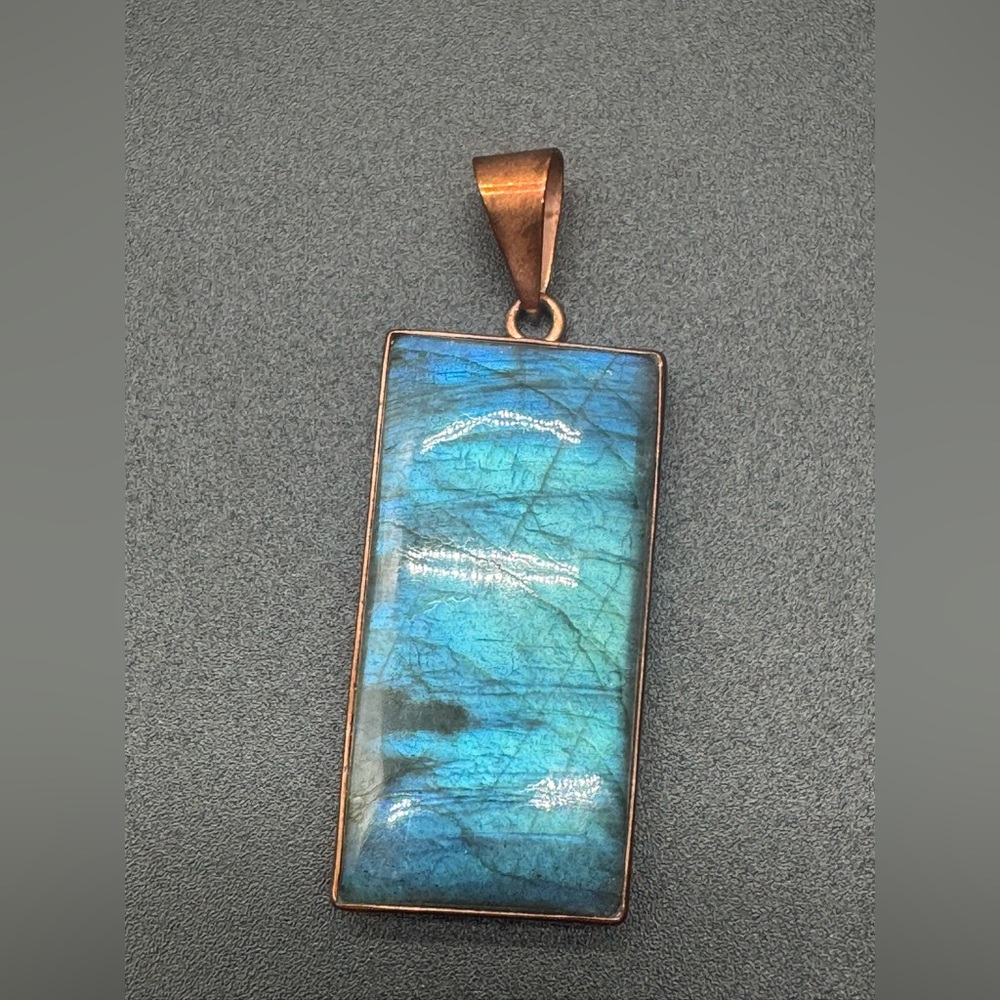 Copper Labradorite Rectangular Pendant - Blue Gre… - image 2